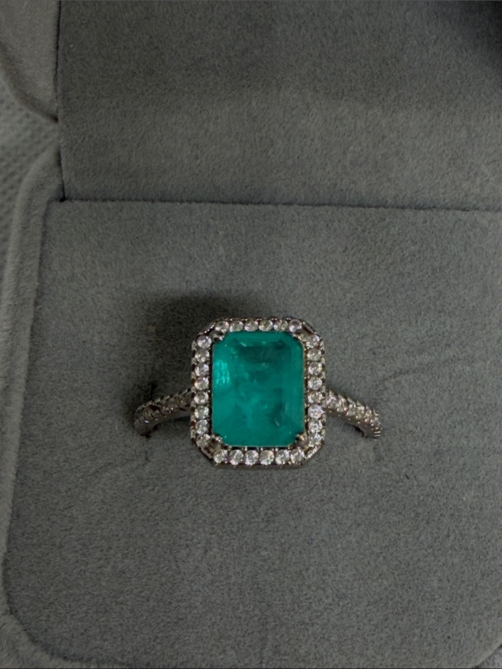 Genuine Paraiba Tourmaline & CZ Halo Ring in 925 Sterling Silver - Picture 2 of 7